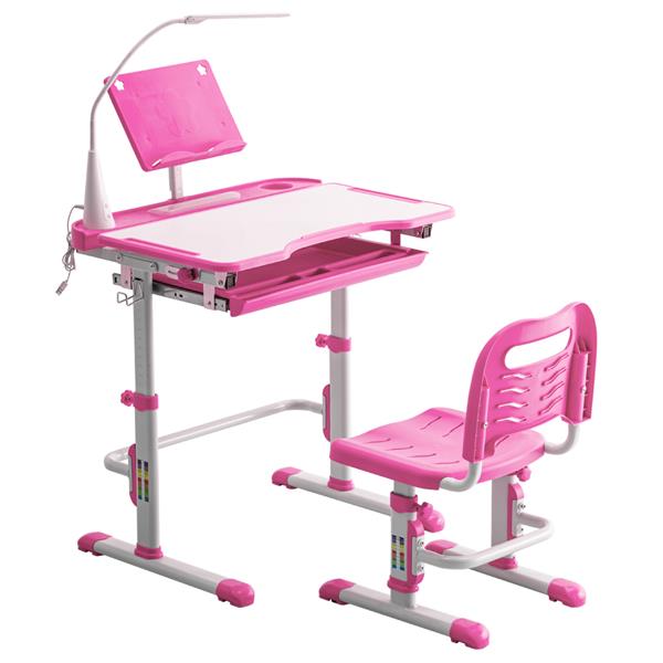 N101 1set 带阅读架带灯 铁管 塑料 长方形 粉色 70*48*(52-74)cm 提拉升降 现代 适用于3岁以上 学习桌椅-8