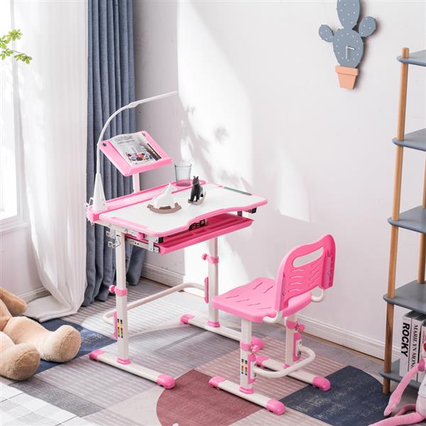 N101 1set 带阅读架带灯 铁管 塑料 长方形 粉色 70*48*(52-74)cm 提拉升降 现代 适用于3岁以上 学习桌椅-38