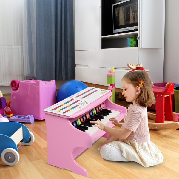 LALAHO 木质 25按键机械音质 粉色 儿童钢琴 41.5*25*29.5cm-11