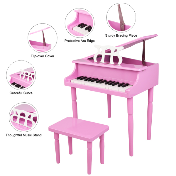 LALAHO 木质 30按键机械音质带乐谱架 粉色 儿童钢琴 49*50.5*48.5cm N001-5