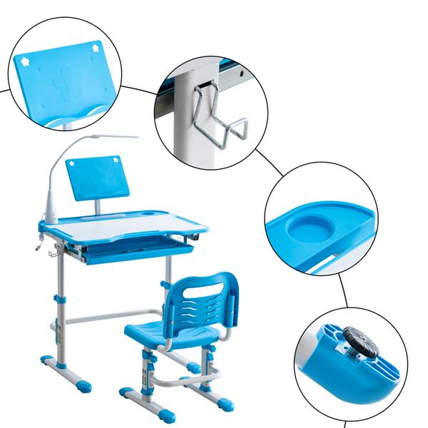 N101 1set 带阅读架带灯 铁管 塑料 长方形 蓝色 70*48*(52-74)cm 提拉升降 现代 适用于3岁以上 学习桌椅-2