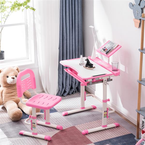 N101 1set 带阅读架带灯 铁管 塑料 长方形 粉色 70*48*(52-74)cm 提拉升降 现代 适用于3岁以上 学习桌椅-33