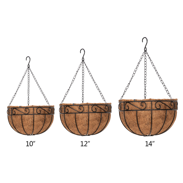 4pcs 12in 黑色 铁椰棕 种植盆 半圆形 吊篮 N001-4