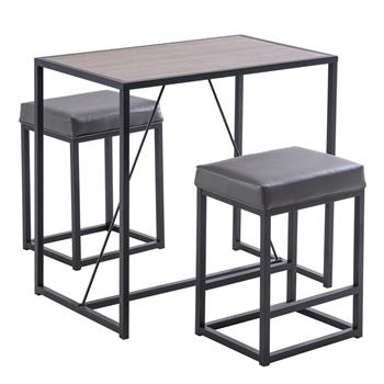 拆装 2个凳子 密度板 铁 软包 胡桃木色 灰色PU 黑色烤漆 餐桌椅套装 1桌2椅 长方形 N101