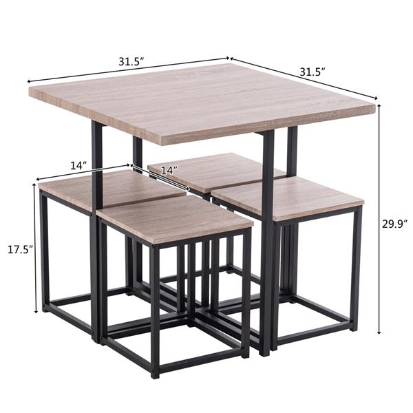 拆装 密度板 铁 深橡木 黑烤漆 餐桌椅套装 1桌4椅 正方形 N101-4