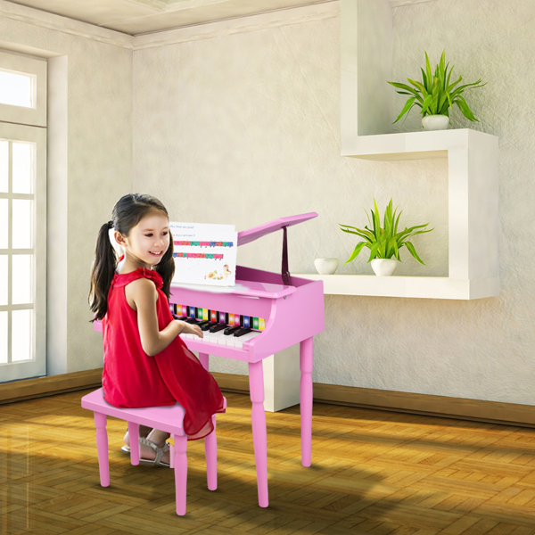 LALAHO 木质 30按键机械音质带乐谱架 粉色 儿童钢琴 49*50.5*48.5cm N001-13