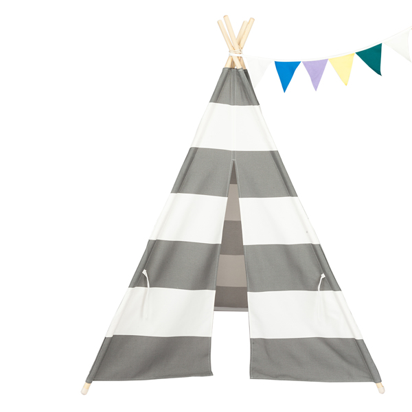 LALAHO-儿童帐篷-印第安帐篷-纯棉布-4杆-120*110*165cm-灰白条纹-6