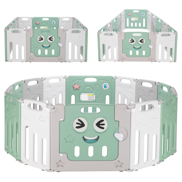 LALAHO HDPE 星途款12+2 绿灰白 婴儿游戏围栏 可折叠-23