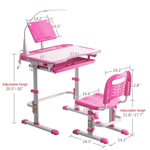 N101 1set 带阅读架带灯 铁管 塑料 长方形 粉色 70*48*(52-74)cm 提拉升降 现代 适用于3岁以上 学习桌椅-6