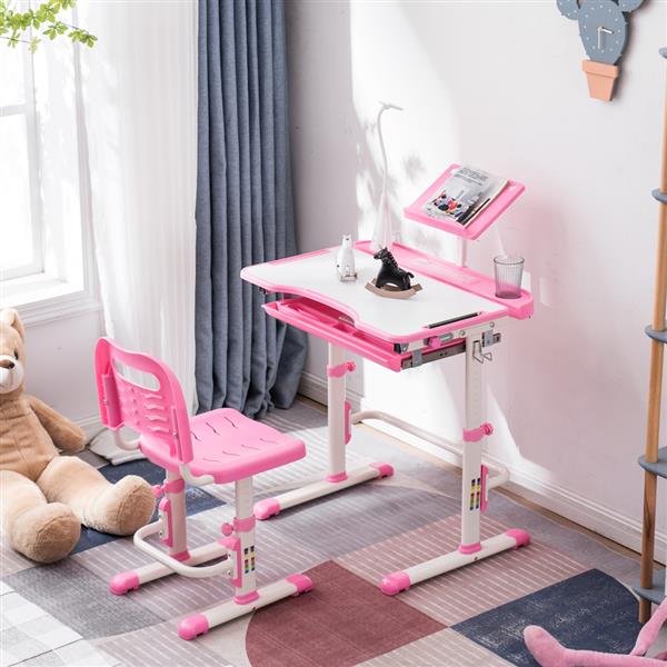 N101 1set 带阅读架带灯 铁管 塑料 长方形 粉色 70*48*(52-74)cm 提拉升降 现代 适用于3岁以上 学习桌椅-24