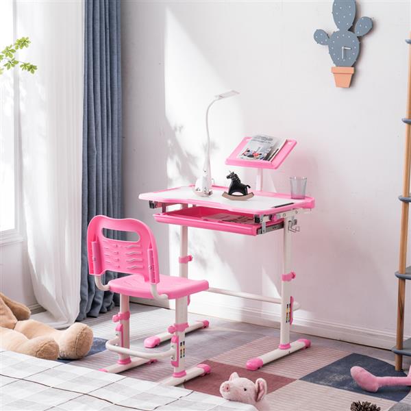 N101 1set 带阅读架带灯 铁管 塑料 长方形 粉色 70*48*(52-74)cm 提拉升降 现代 适用于3岁以上 学习桌椅-23