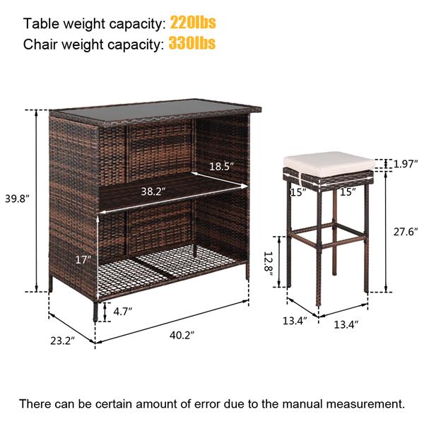 2pcs吧凳和1pc吧桌 拆装 棕色渐变 编藤三件套 铁框架 N001-33