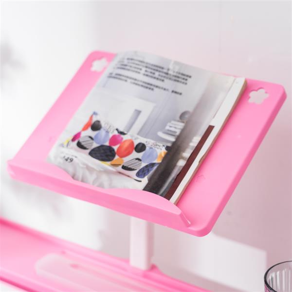 N101 1set 带阅读架带灯 铁管 塑料 长方形 粉色 70*48*(52-74)cm 提拉升降 现代 适用于3岁以上 学习桌椅-29