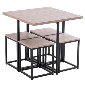 拆装 密度板 铁 深橡木 黑烤漆 餐桌椅套装 1桌4椅 正方形 N101