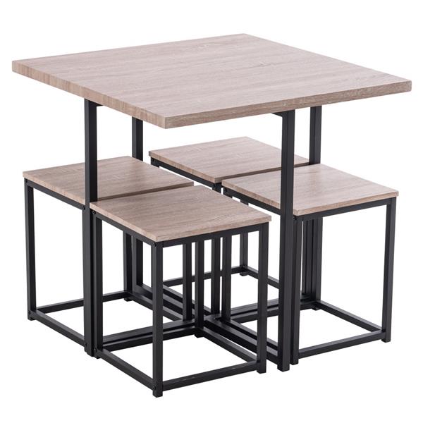 拆装 密度板 铁 深橡木 黑烤漆 餐桌椅套装 1桌4椅 正方形 N101-1
