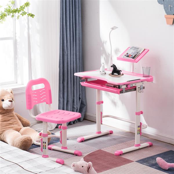 N101 1set 带阅读架带灯 铁管 塑料 长方形 粉色 70*48*(52-74)cm 提拉升降 现代 适用于3岁以上 学习桌椅-27
