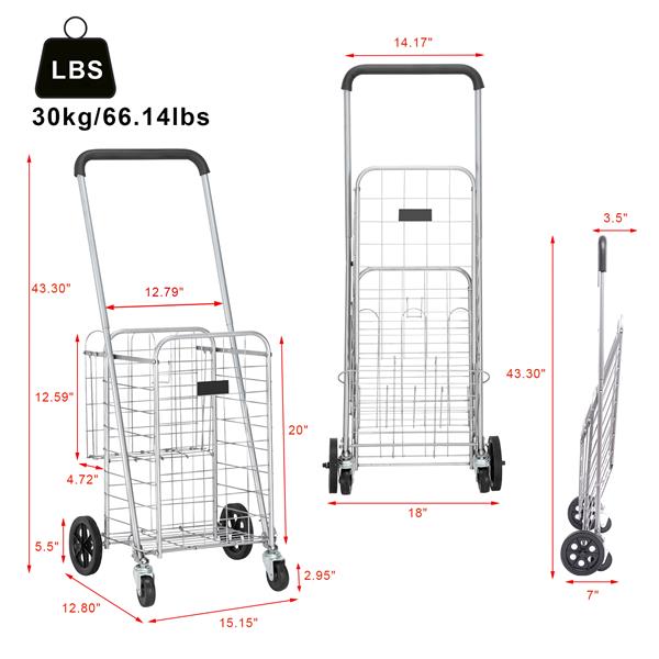 铁制 1100mm伸缩扶手 0.8mm 16号圆管 30kg 可折叠 购物车 银色-4