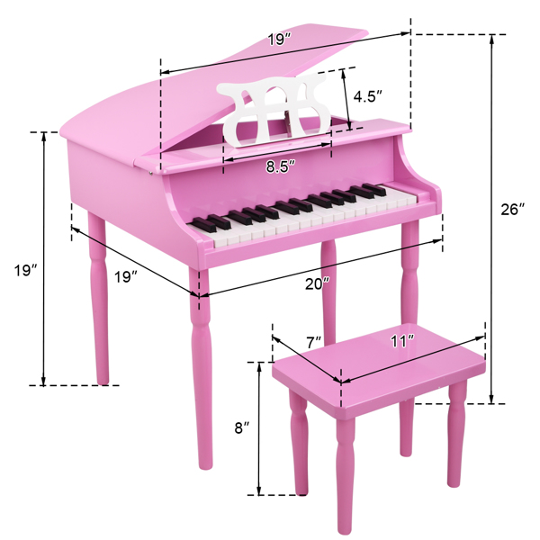 LALAHO 木质 30按键机械音质带乐谱架 粉色 儿童钢琴 49*50.5*48.5cm N001-11