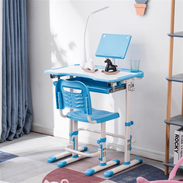 N101 1set 带阅读架带灯 铁管 塑料 长方形 蓝色 70*48*(52-74)cm 提拉升降 现代 适用于3岁以上 学习桌椅-31