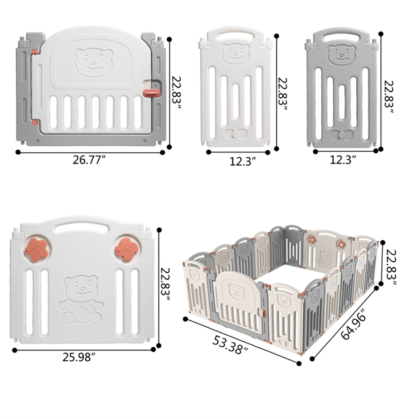  HDPE 小熊款14+2 灰白色 婴儿游戏围栏 可折叠-8