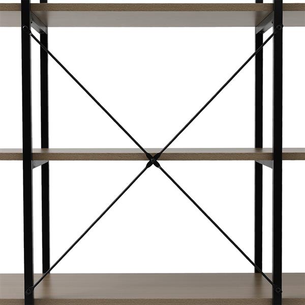 3层加宽层架带X交叉固定件 家用钢木层架 密度板 铁框 90*32*101cm 灰橡木色面板 黑色框架 N001 复古风-15