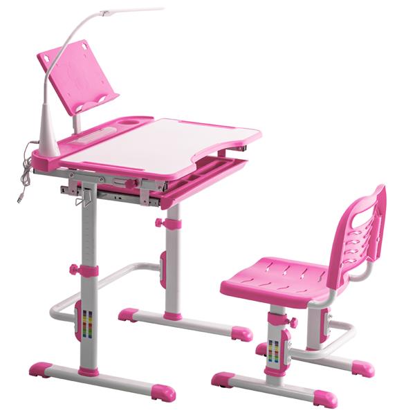 N101 1set 带阅读架带灯 铁管 塑料 长方形 粉色 70*48*(52-74)cm 提拉升降 现代 适用于3岁以上 学习桌椅-12