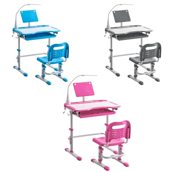 N101 1set 带阅读架带灯 铁管 塑料 长方形 浅灰色 70*48*(52-74)cm 提拉升降 现代 适用于3岁以上 学习桌椅-17