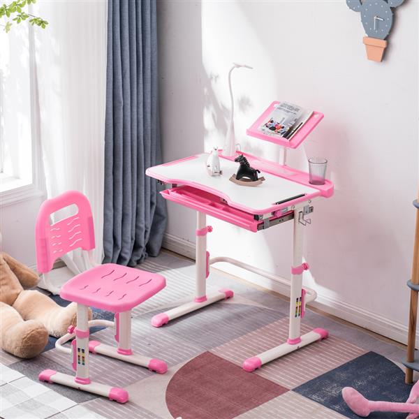 N101 1set 带阅读架带灯 铁管 塑料 长方形 粉色 70*48*(52-74)cm 提拉升降 现代 适用于3岁以上 学习桌椅-37