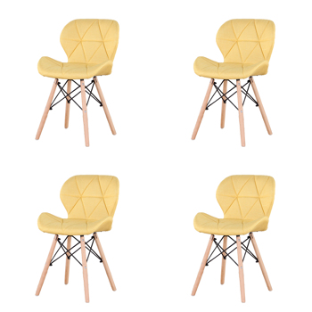 一套4把，精美现代人体工学设计麻布餐椅，天然山毛榉木腿，适用于餐厅、办公室、客厅、房间、厨房、黄色