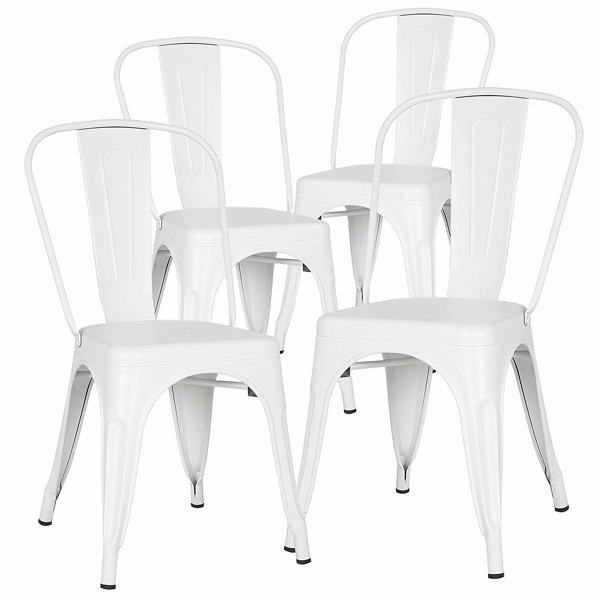 a Set of 4, Navy Chairs, Metal Chairs, Dining Chairs, Restaurant/Beach Chairs, White(DE