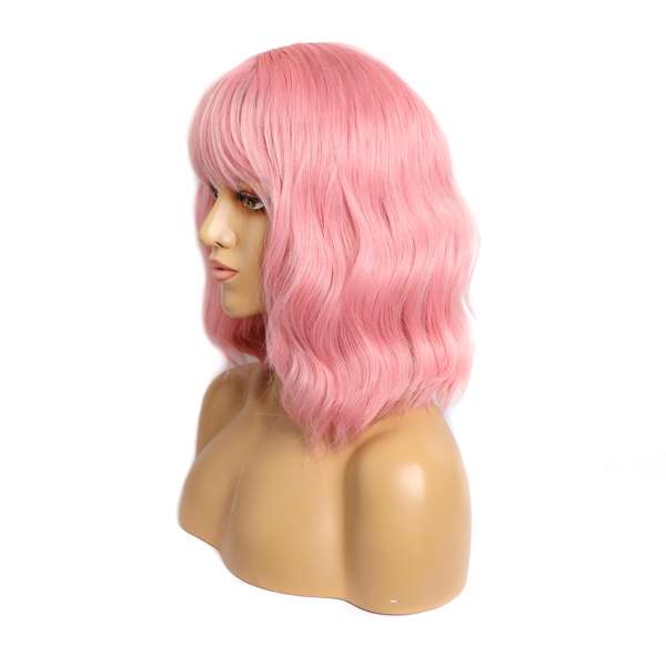 粉色波浪假发12寸头套-3