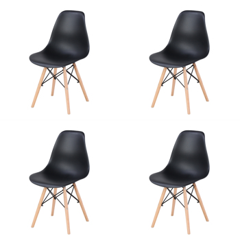 一套4把，客厅椅/餐椅/桌椅/办公椅/休闲椅/ABS靠背天然榉木椅，4件套，黑色
