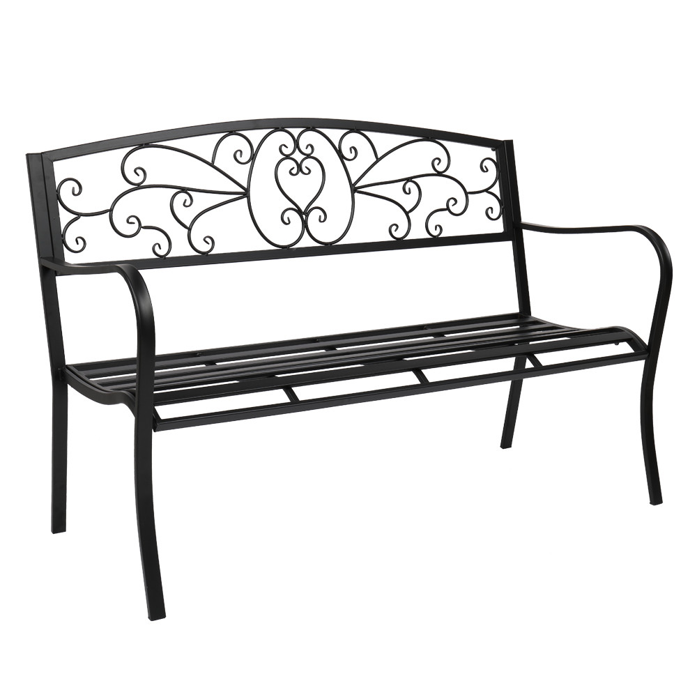 51" Patio Park Garden Outdoor Bench Patio Porch Chair Deck Iron Frame Black