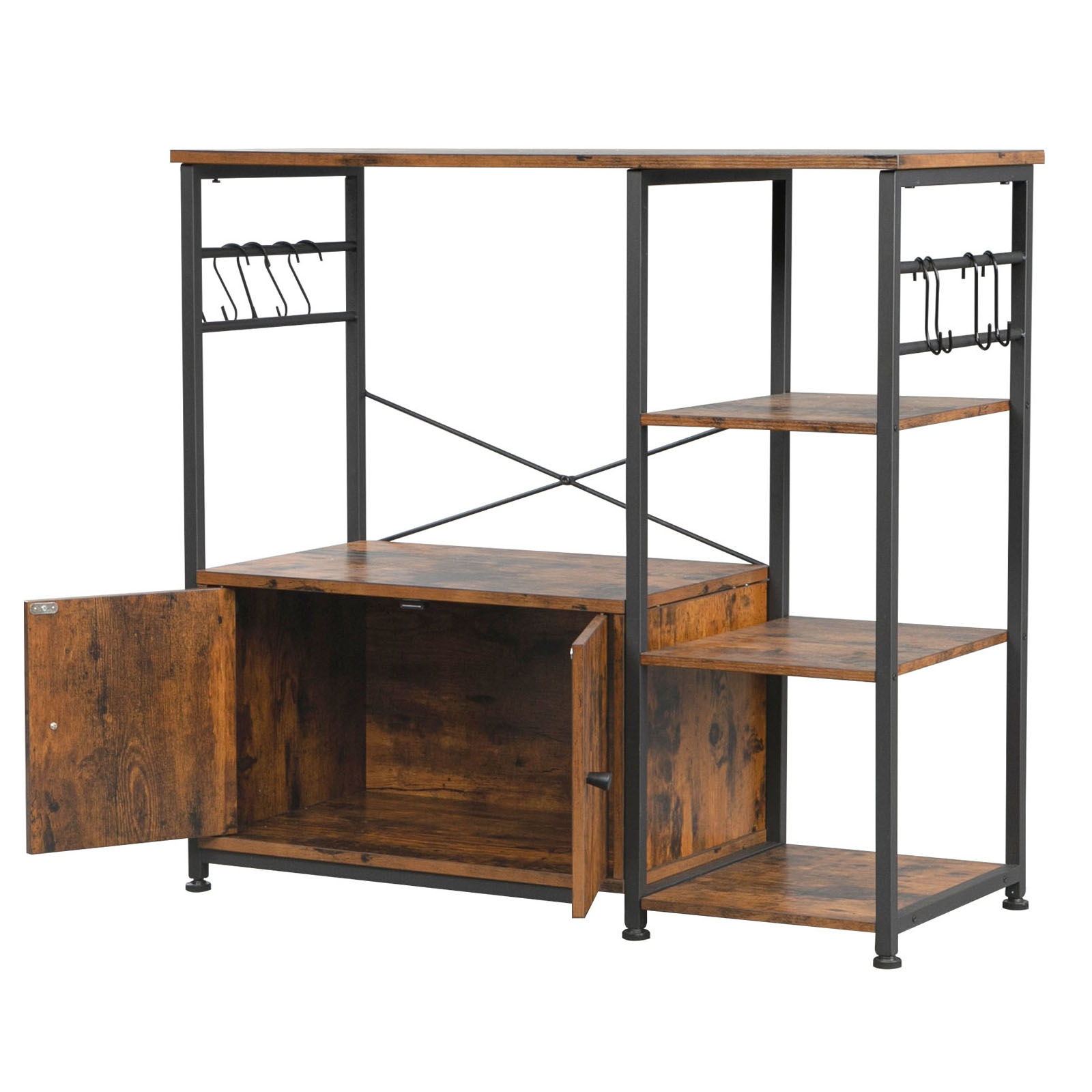 Hodely 4-Layer Particleboard Industrial Wind With Side Cabinets Wrought Iron Kitchen Shelf