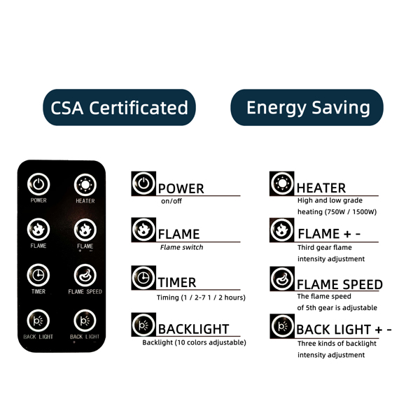 42英寸壁挂式台式电壁炉-10种背光颜色-CSA认证（黑色）-4