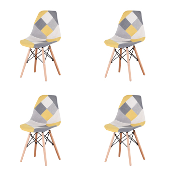 一套4把，符合人体工程学设计的北欧经典餐椅/办公椅，适用于厨房、餐厅、客厅、办公室、黄色