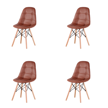 一套4把，PU 皮革/天鹅绒人体工学餐椅，金属框架和山毛榉木腿，适用于餐厅、办公室、客厅、卧室，棕色