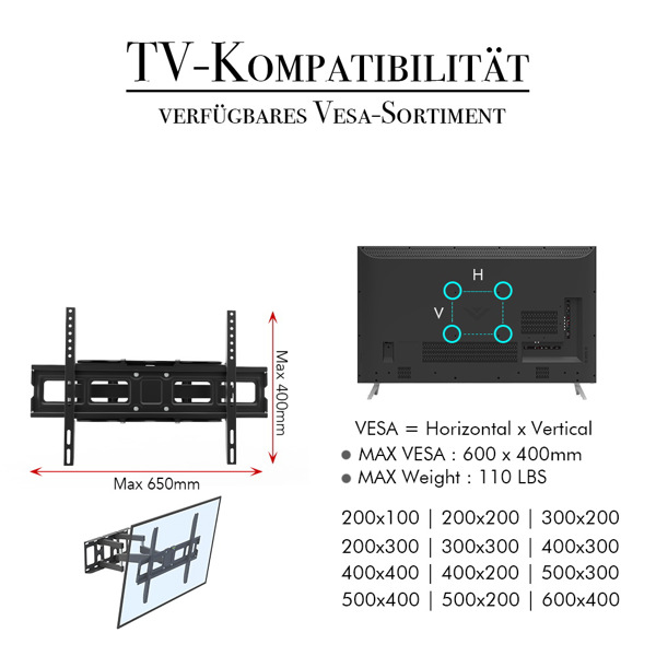 TMDS-204 VESE600*400 / +0~-15° 壁挂电视架 50kg 带水平泡 32-70"液晶电视 黑色-13