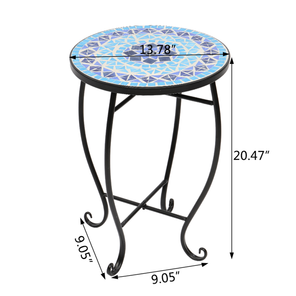 铁艺 圆形 庭院边桌 彩玻蓝海马赛克 35*35*52cm N002-17