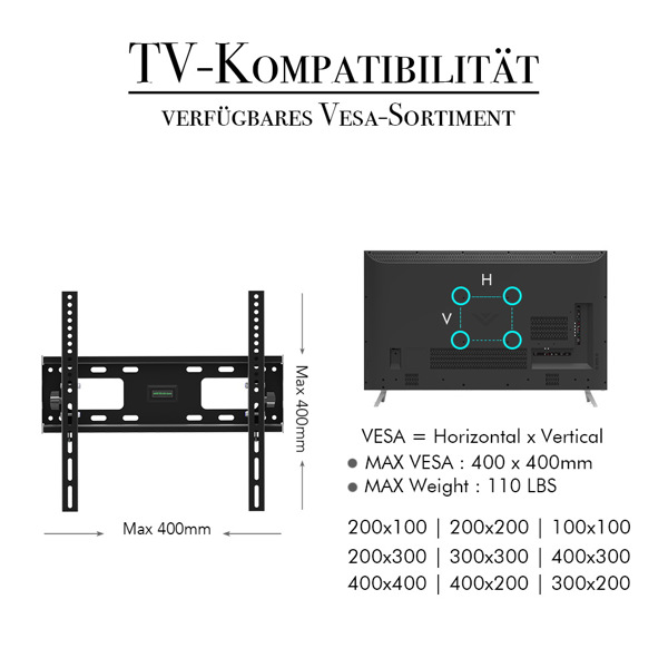 TMW400 最大VESA400*400/向下10° 壁挂电视架 50kg 带水平泡 32-65"液晶电视 黑色-16