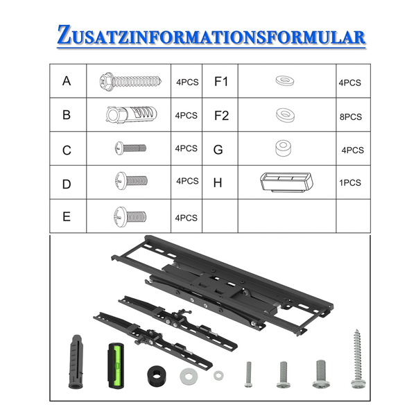 TMDS-204 VESE600*400 / +0~-15° 壁挂电视架 50kg 带水平泡 32-70"液晶电视 黑色-16