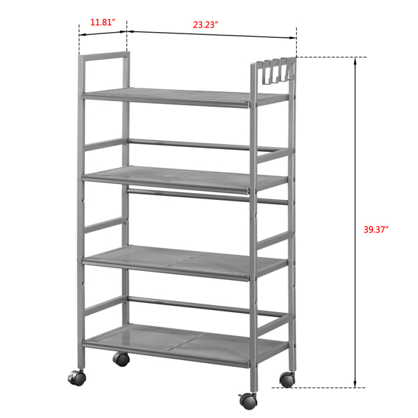 Hodely 灰色 4层网格面带轮子 铁 58.6*29.5*100cm 家用金属推车 LX-CJ022 N001-18