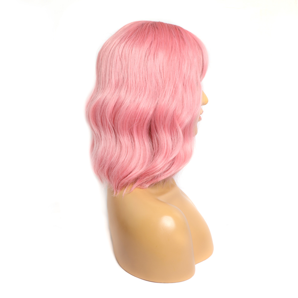 粉色波浪假发12寸头套-5