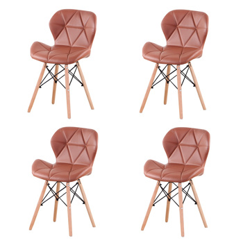 一套4把，精美现代人体工学设计 PU 餐椅，天然山毛榉木腿，适用于餐厅、办公室、客厅、房间、厨房、棕色