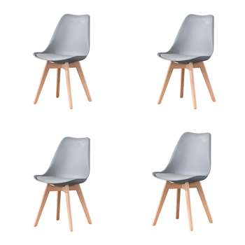 一套4把，ABS PP 塑壳北欧餐椅，榉木腿，适用于餐厅、客厅、办公室、卧室，灰色