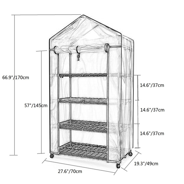 迷你温室- 4层带轮子暖房，可全年室内室外使用种植植物（透明PE布）-11