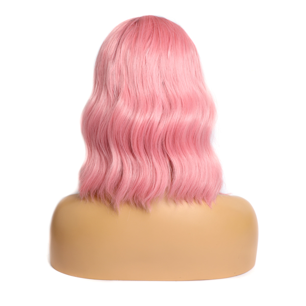 粉色波浪假发12寸头套-4