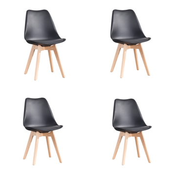 一套4把，ABS PP 北欧餐椅，山毛榉木腿，适用于餐厅、客厅、办公室、卧室，黑色