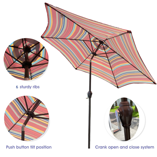 户外8.6英尺市场桌伞遮阳伞太阳伞，带倾斜和曲柄，不包括伞底座(红色条纹)-3