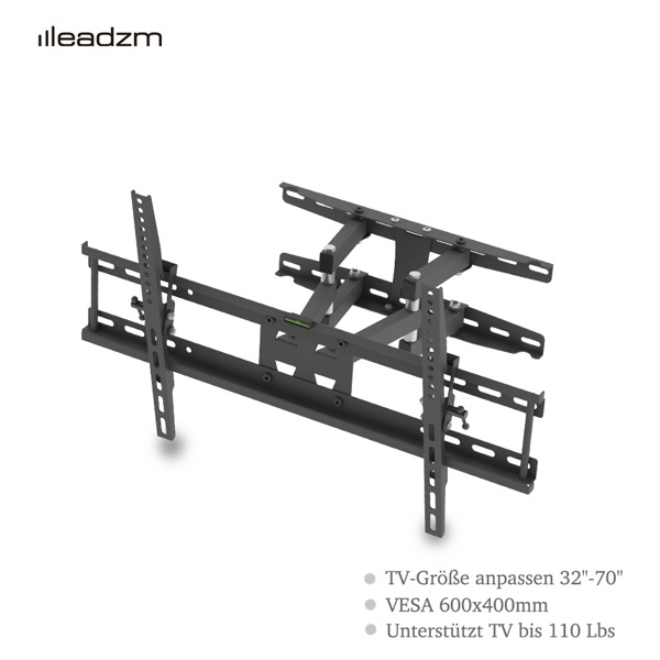 TMDS-204 VESE600*400 / +0~-15° 壁挂电视架 50kg 带水平泡 32-70"液晶电视 黑色-1